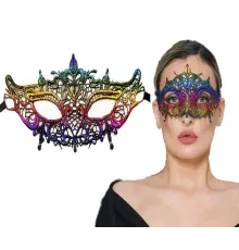 Rengarenk Dantel Kesim Dantel İşlemeli Balo Parti Maskesi Gökkuşağı