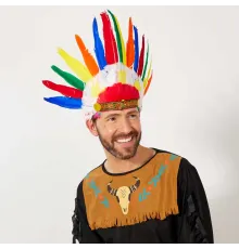 Rengarenk Gerçek Tüylü Lastik Aparatlı Kızılderili Başlığı