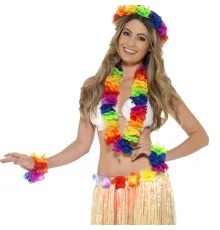 Rengarenk Hawaii Kolye Taç Bileklik Seti 4 Parça