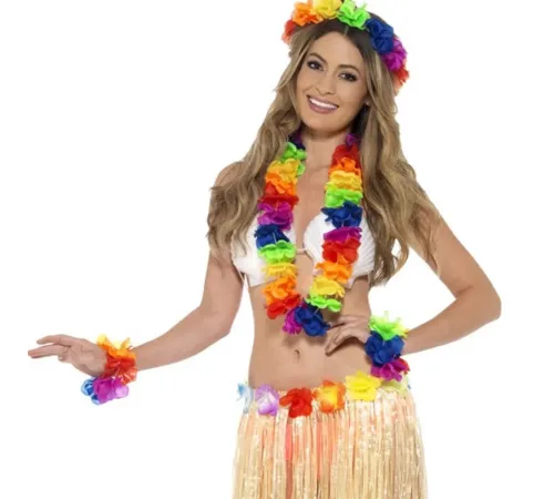 Rengarenk Hawaii Kolye Taç Bileklik Seti 4 Parça