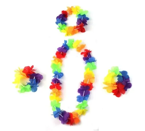 Rengarenk Hawaii Kolye Taç Bileklik Seti 4 Parça