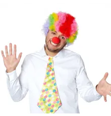 Rengarenk Kıvırcık Afro Bonus Peruk 110 Gr ve Kırmızı Burun Seti