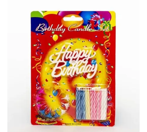 Rengarenk Mumlu Beyaz Happy Birthday Yazılı Doğum Günü Mumu 12 Adet