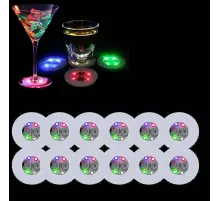 Renkli LED Işıklı Bardak Altlığı - Dekoratif 12 Adet Pilli