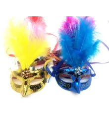 Renkli Tüylü Venedik Parti Maskesi Karışık Renk 12 Adet