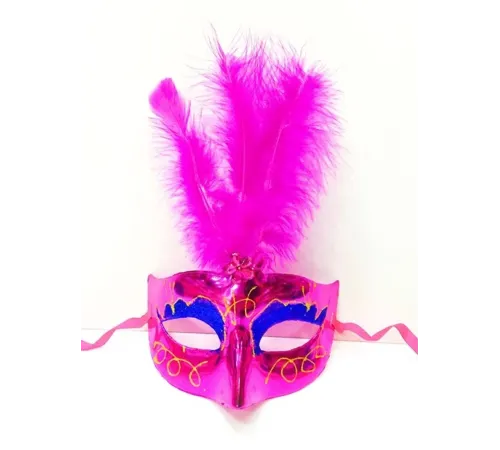 Renkli Tüylü Venedik Parti Maskesi Karışık Renk 12 Adet