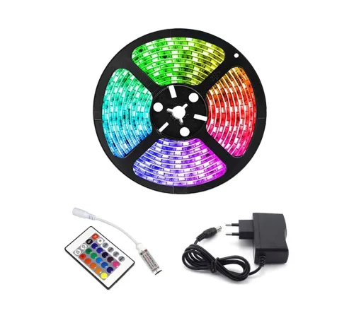 Rgb Şerit 5 Metre 16 Renkli Kumandalı Adaptörlü Çift Taraflı Bant