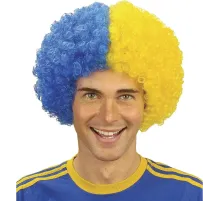 Sarı Lacivert Kıvırcık Afro Bonus Peruk Taraftar Bonus Saç