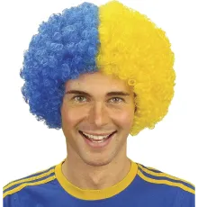 Sarı Lacivert Kıvırcık Afro Bonus Peruk Taraftar Bonus Saç