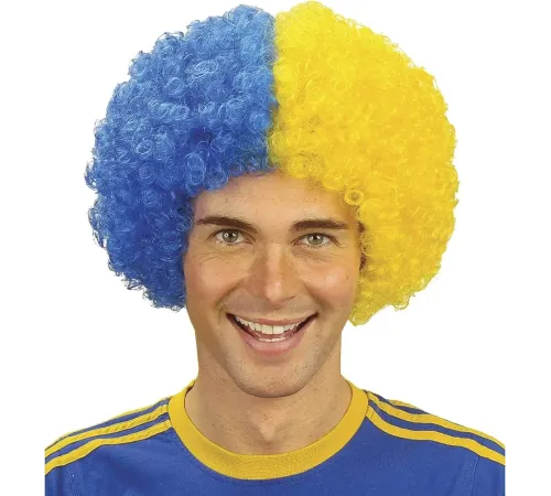Sarı Lacivert Kıvırcık Afro Bonus Peruk Taraftar Bonus Saç