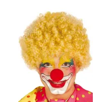 Sarı Renk Kıvırcık Afro Bonus Peruk Takma Saç ve Kırmızı Burun Seti