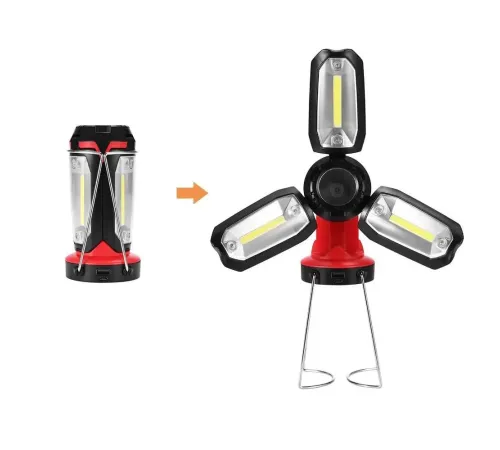 Şarjlı Katlanabilir 3 XCob Led + 3W Led Çok Fonksiyonlu Kamp Feneri P-8801