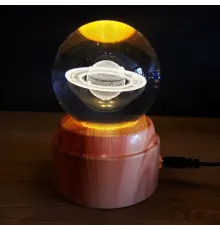 Satürn Gezegen Tasarımlı Dönen Cam Küre