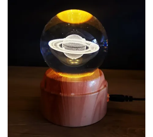 Satürn Gezegen Tasarımlı Dönen Cam Küre