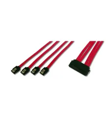 Serial Attached SCSI (SAS) Bağlantı Kablosu, SAS 32pin - 4 x 7pin SATA, 0.50 metre, CU, AWG26, 2 x zırhlı, Erkek / Erkek, UL, metal mandallı