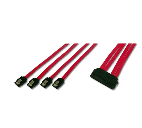 Serial Attached SCSI (SAS) Bağlantı Kablosu, SAS 32pin - 4 x 7pin SATA, 0.50 metre, CU, AWG26, 2 x zırhlı, Erkek / Erkek, UL, metal mandallı