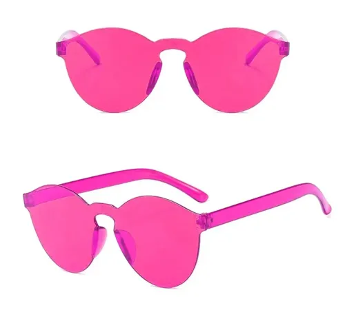 Sert Mika Oval Şekilli Çerçevesiz Fuşya Gözlük Retro Parti 5x14 cm
