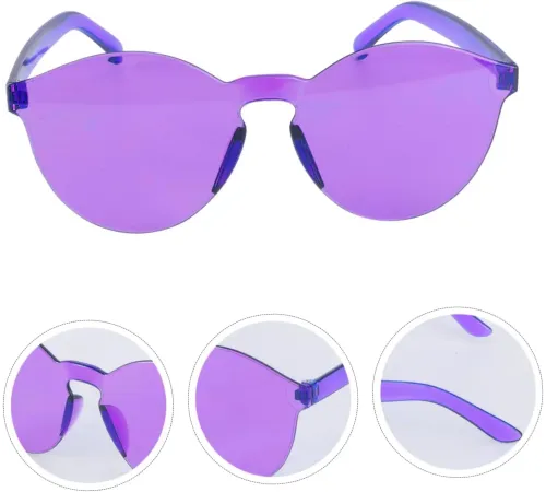 Sert Mika Oval Şekilli Çerçevesiz Mor Gözlük Retro Parti 5x14 cm