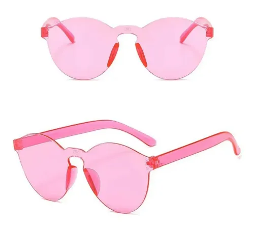 Sert Mika Oval Şekilli Çerçevesiz Pembe Gözlük Retro Parti 5x14 cm