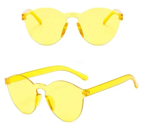 Sert Mika Oval Şekilli Çerçevesiz Sarı Gözlük Retro Parti 5x14 cm