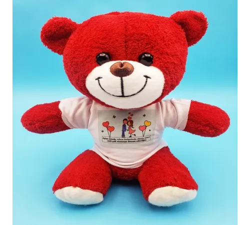 Sevimli Çiftler Tişörtlü Kırmızı Ayı