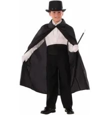 Sihirbaz Pelerini 90 cm ve Sihirbaz Şapkası Siyah Renk Çocuk Boy