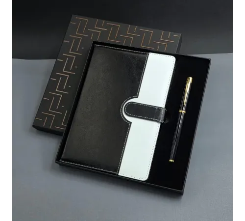 Siyah Beyaz Tarihsiz Ajanda Defter Kalem Seti