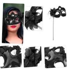 Siyah Işıltılı Tutmalı Fotoğraf Çekimi Maskesi 18x29 cm