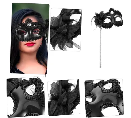 Siyah Işıltılı Tutmalı Fotoğraf Çekimi Maskesi 18x29 cm