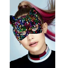 Siyah Kadife Kumaş Üzerine Rengarenk Payetli Pullu Parti Maskesi 16x14 cm