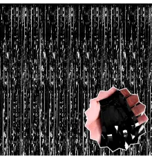 Siyah Renk Ekstra Metalize Parlak Saçaklı Arka Fon Perde İthal 1x2 Metre