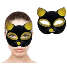 Siyah Renk Gold Simli Süet Kaplama Kedi Maskesi 18x14 cm
