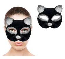 Siyah Renk Gümüş Simli Süet Kaplama Kedi Maskesi 18x14 cm