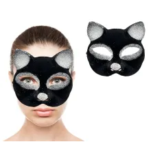 Siyah Renk Gümüş Simli Süet Kaplama Kedi Maskesi 18x14 cm