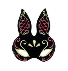 Siyah Renk Kırmızı Gold Simli Siyah Süet Kaplama Tavşan Maskesi 18x16 cm