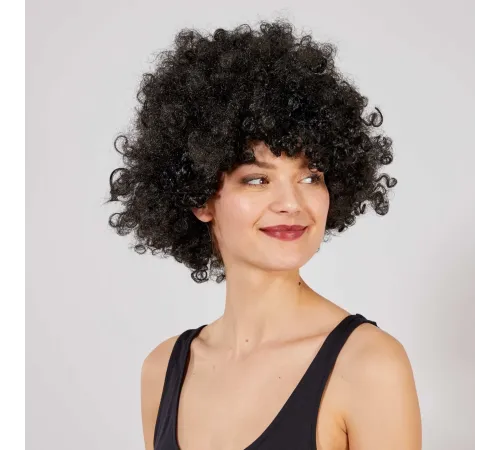 Siyah Renk Kıvırcık Afro Bonus Peruk
