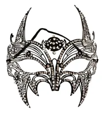 Siyah Renk Lazer Kesim Üzeri Kristal Taşlı Metal Lüks Maske Balo Parti