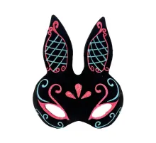 Siyah Renk Mavi Kırmızı Simli Siyah Süet Kaplama Tavşan Maskesi 18x16 cm