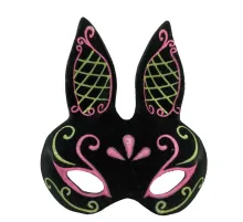 Siyah Renk Pembe Gold Simli Siyah Süet Kaplama Tavşan Maskesi 18x16 cm