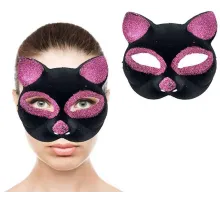 Siyah Renk Pembe Simli Süet Kedi Maskesi 18x14 cm