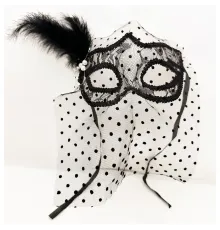 Siyah Renk Siyah Puantiyeli Duvaklı İncili Parti Maskesi