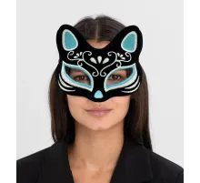 Siyah Renk Süet Kaplama Üzeri Gümüş Mavi Simli Kedi Maskesi 17x14 cm