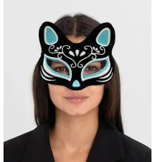Siyah Renk Süet Kaplama Üzeri Gümüş Mavi Simli Kedi Maskesi 17x14 cm