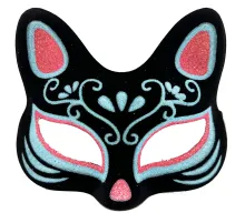 Siyah Renk Üzeri Mavi Kırmızı Simli Süet Kaplama Kedi Maskesi 17x14 cm