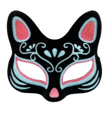 Siyah Renk Üzeri Mavi Kırmızı Simli Süet Kaplama Kedi Maskesi 17x14 cm