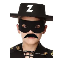 Siyah Renk Zorro Şapkası Zorro Maskesi ve Zorro Bıyık Çocuk Boy