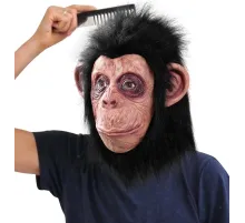 Siyah Saçlı Kafaya Tam Geçmeli Lateks Şempanze Maskesi - Lateks Maymun Orangutan Goril Maske Et Maske