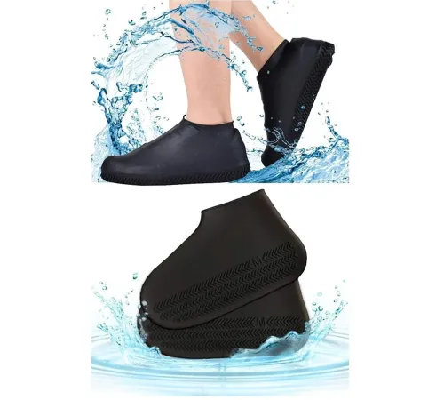Siyah Silikon Yağmur Koruyucu Ayakkabı Kılıfı Kaymaz Su Kir Geçirmez Large (40-46)
