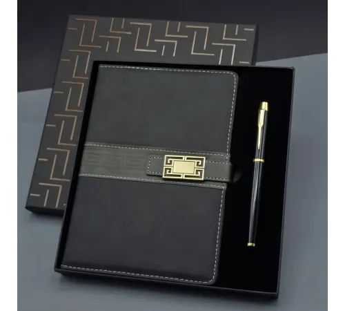 Siyah Tokalı Tarihsiz Ajanda Defter Kalem Set