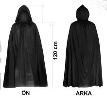 Siyah Uzun Pelerin 120 cm Kapüşonlu – Cosplay ve Parti Kostümü